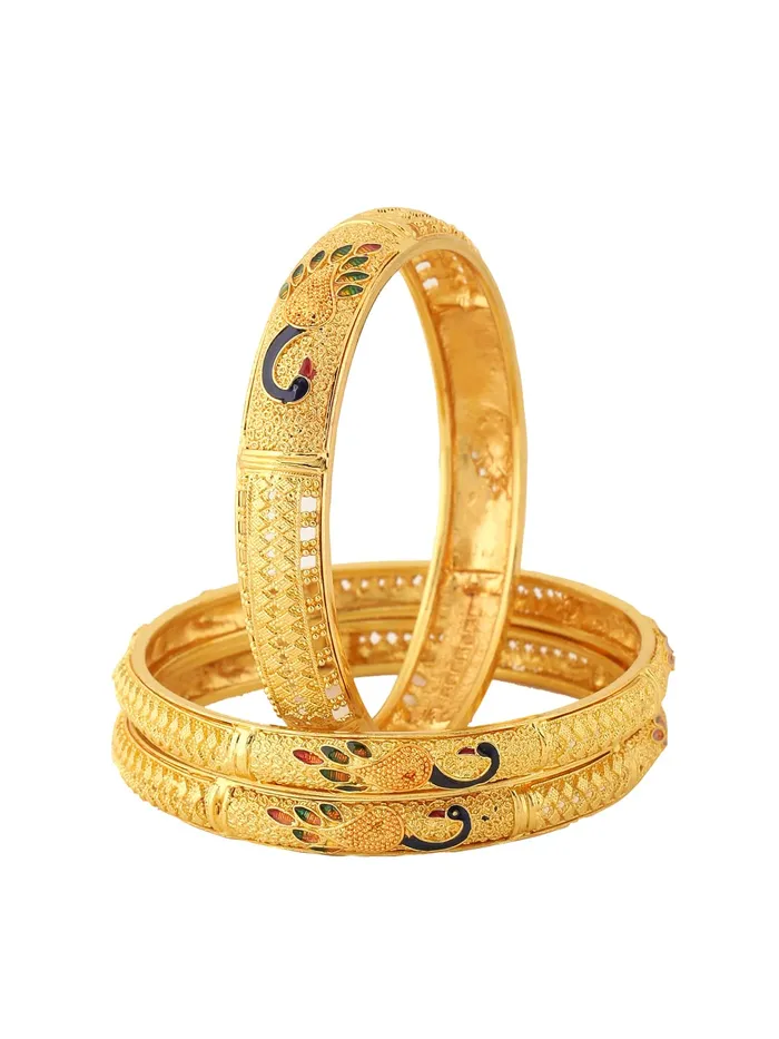 Bracelets Yellow Chimes Yellow Chimes Bangles for Women Gold Toned Peacock Designed Meenakari Touch Set of 3 Pcs Traditional Bangles for Women and Girls Bracelets Yellow Chimes Yellow Chimes Bangles for Women Gold Toned Peacock Designed Meenakari Touch Set of 3 Pcs Traditional Bangles for Women and Girls