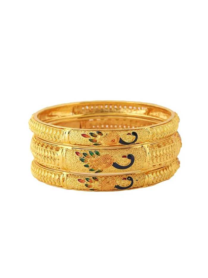 Bracelets Yellow Chimes Yellow Chimes Bangles for Women Gold Toned Peacock Designed Meenakari Touch Set of 3 Pcs Traditional Bangles for Women and Girls
