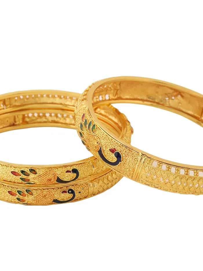 Bracelets Yellow Chimes Yellow Chimes Bangles for Women Gold Toned Peacock Designed Meenakari Touch Set of 3 Pcs Traditional Bangles for Women and Girls