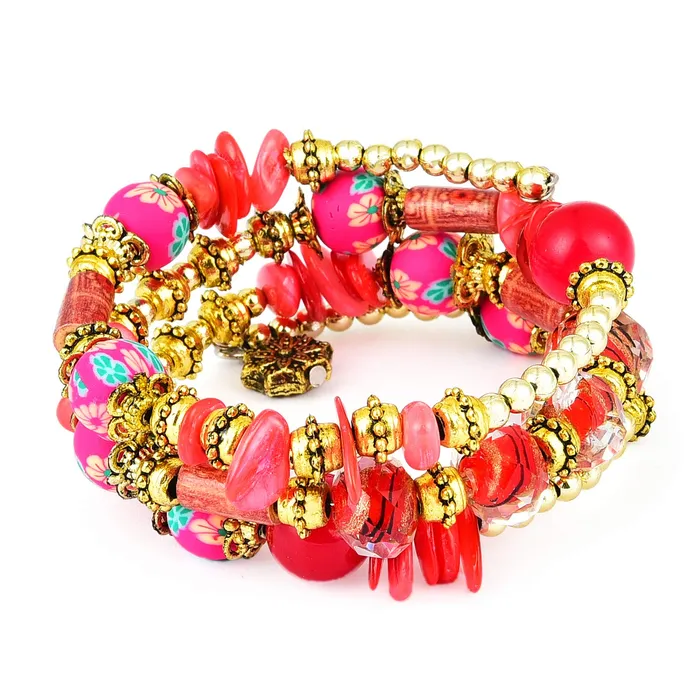 Bracelets Yellow Chimes Yellow Chimes Bohemian Beads Wrap Charm Pink Gold Bracelet for Women and Girls Bracelets Yellow Chimes Yellow Chimes Bohemian Beads Wrap Charm Pink Gold Bracelet for Women and Girls