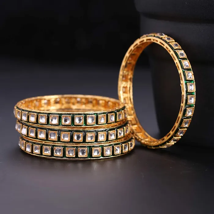Bracelets Yellow Chimes Yellow Chimes Classic Design White Kundan Studded 4 PCs Traditional Gold Plated Bangles Set for Women and Girls 28