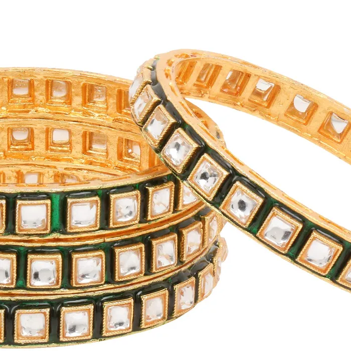 Bracelets Yellow Chimes Yellow Chimes Classic Design White Kundan Studded 4 PCs Traditional Gold Plated Bangles Set for Women and Girls 28