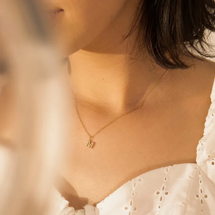 Charm Necklaces M Diamond Initial Charm AURELIE GI