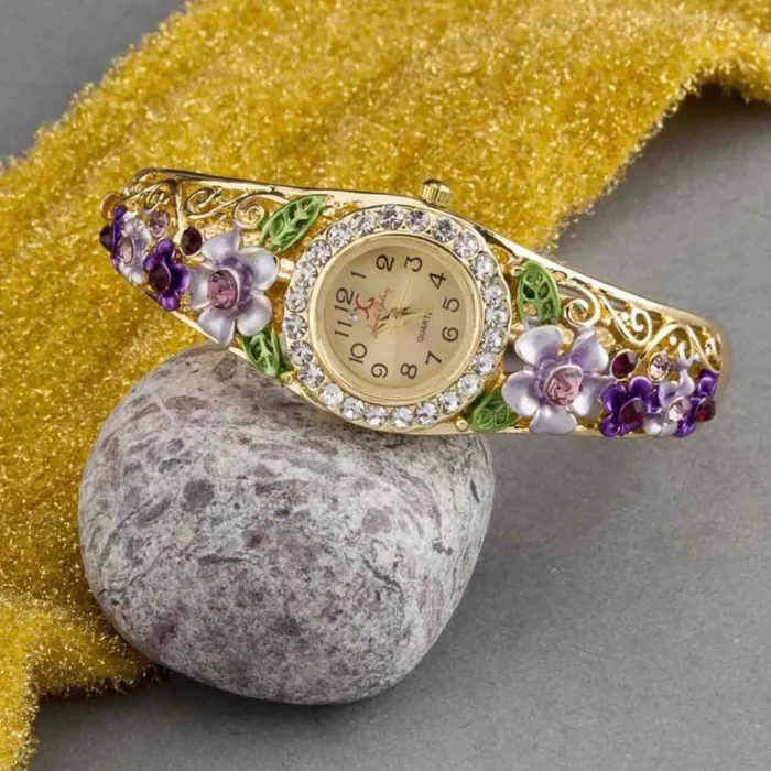 Earrings Yellow Chimes Yellow Chimes Exclusive Floral Design Multi Color Crystal Party Wear Watch Kada Bangle Bracelet for Women