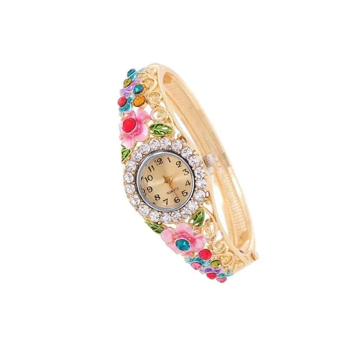 Earrings Yellow Chimes Yellow Chimes Exclusive Floral Design Multi Color Crystal Party Wear Watch Kada Bangle Bracelet for Women