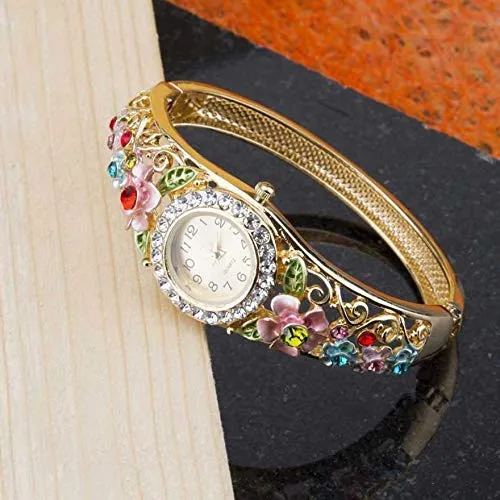Earrings Yellow Chimes Yellow Chimes Exclusive Floral Design Multi Color Crystal Party Wear Watch Kada Bangle Bracelet for Women