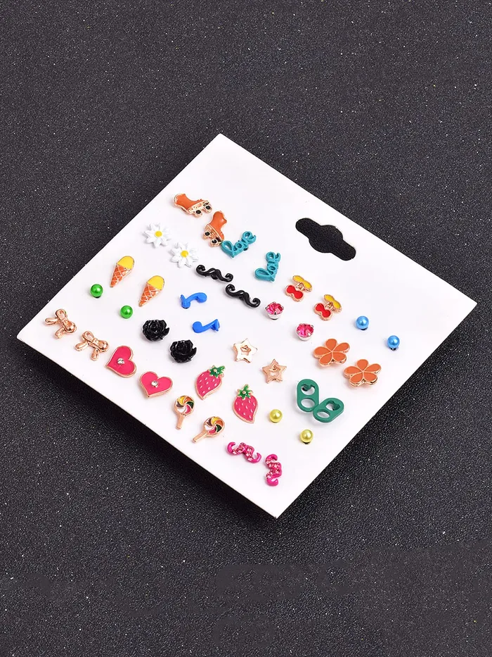 Melbees by Yellow Chimes Bracelets Melbees by Yellow Chimes Stud Earrings for Girls Set of 20 Pairs of Cute Shapes Combo Studs Earrings For Kids And Girls
