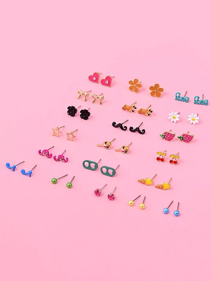 Melbees by Yellow Chimes Bracelets Melbees by Yellow Chimes Stud Earrings for Girls Set of 20 Pairs of Cute Shapes Combo Studs Earrings For Kids And Girls