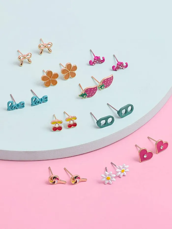 Melbees by Yellow Chimes Bracelets Melbees by Yellow Chimes Stud Earrings for Girls Set of 20 Pairs of Cute Shapes Combo Studs Earrings For Kids And Girls