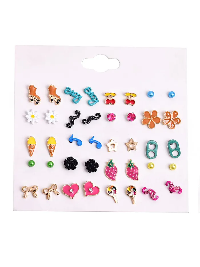 Melbees by Yellow Chimes Bracelets Melbees by Yellow Chimes Stud Earrings for Girls Set of 20 Pairs of Cute Shapes Combo Studs Earrings For Kids And Girls