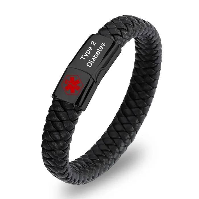 Mens Black Edition Bracelet with Red Medical Alert Symbol My Medi Friend Bracelets