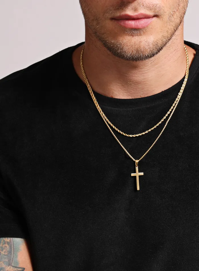 WE ARE ALL SMITH Mens Jewelry Clothing Necklaces Necklace Set Gold Rope Chain and Large Gold Cross WE ARE ALL SMITH Mens Jewelry Clothing Necklaces Necklace Set Gold Rope Chain and Large Gold Cross
