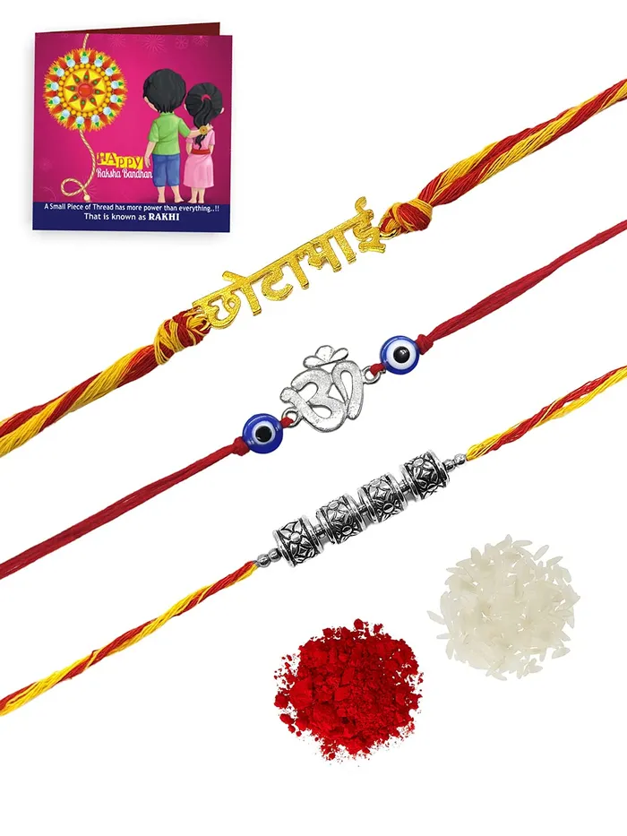 Yellow Chimes Bracelets Yellow Chimes Combo of 3 Pieces Handmade Dori Worked Silver Toned Bada Bhai Pyari Bhabhi and Celtic Design Bhaiya Bhabhi Rakhi Bracelet with Roli Chawal Red Silver Medium For Unisex Adult Yellow Chimes Bracelets Yellow Chimes Combo of 3 Pieces Handmade Dori Worked Silver Toned Bada Bhai Pyari Bhabhi and Celtic Design Bhaiya Bhabhi Rakhi Bracelet with Roli Chawal Red Silver Medium For Unisex Adult
