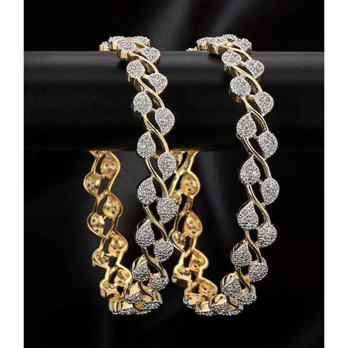 Yellow Chimes Bracelets Yellow Chimes Pair of 2 Pcs Exclusive Bestselling Floral American AAA Crystal Traditional Bangles for Women