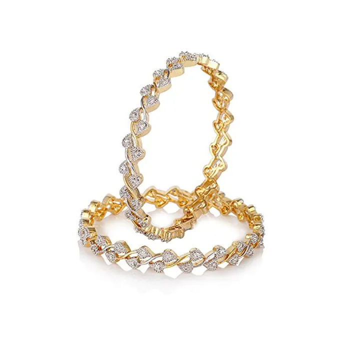 Yellow Chimes Bracelets Yellow Chimes Pair of 2 Pcs Exclusive Bestselling Floral American AAA Crystal Traditional Bangles for Women