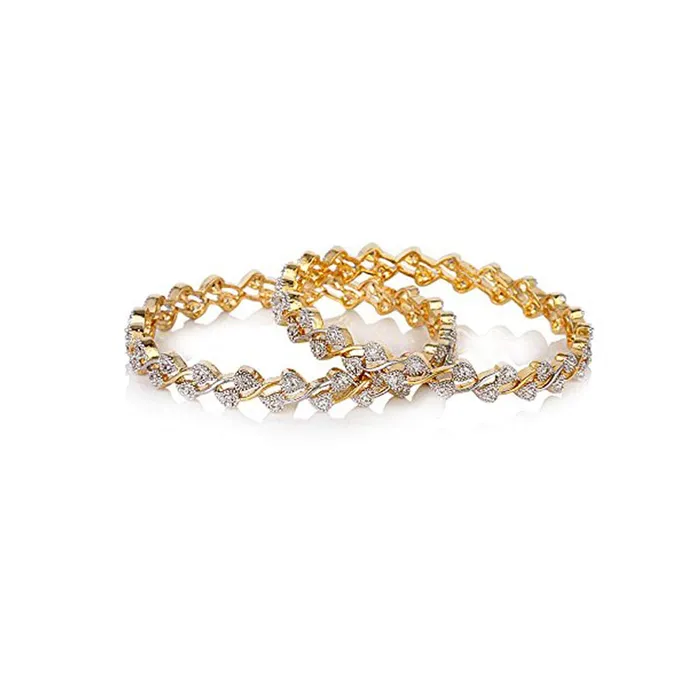 Yellow Chimes Bracelets Yellow Chimes Pair of 2 Pcs Exclusive Bestselling Floral American AAA Crystal Traditional Bangles for Women