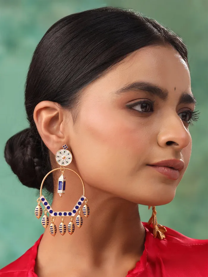 Yellow Chimes Earrings Long Dangler Earrings Gold Plated Ethnic Style Party Wear 99 cm x 53 cm Blue