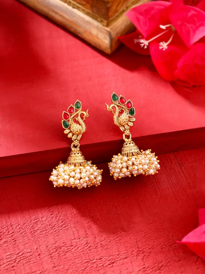 Yellow Chimes Earrings Pearl Jhumka Earrings Traditional Golden Jhumki with Lightweight Comfort Gold Plated 47cm