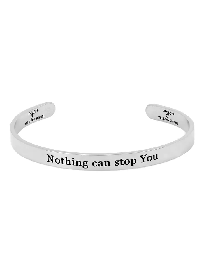 Yellow Chimes Kada Bracelet for Women Nothing Can Stop You Unisex Inspirational Gifts Message Engraved Karma Band Bracelet Bangle Stainless Steel for Women and Men Yellow Chimes Earrings