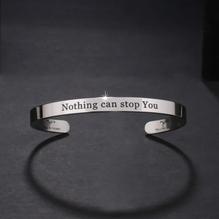 Yellow Chimes Kada Bracelet for Women Nothing Can Stop You Unisex Inspirational Gifts Message Engraved Karma Band Bracelet Bangle Stainless Steel for Women and Men Yellow Chimes Earrings