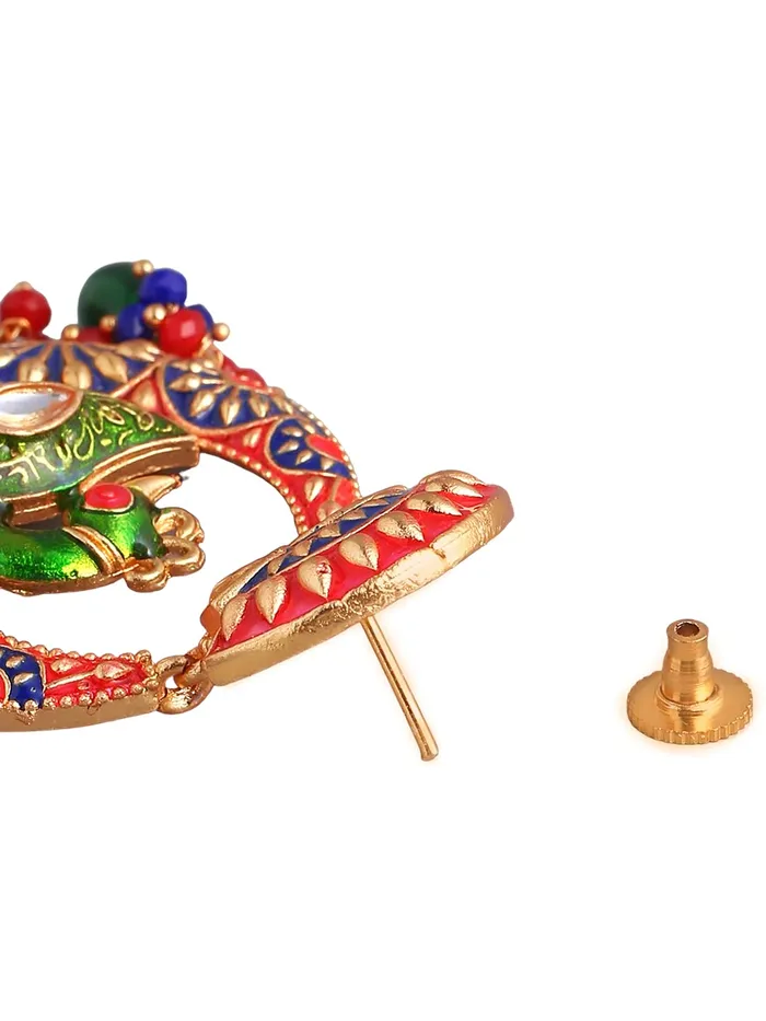Yellow Chimes Traditional Gold Toned Multicolour Peacock Design Pearl Meenakari Chandbali Earrings for Women and Girls Medium YCTJER91MNKPCKMC Yellow Chimes Bracelets
