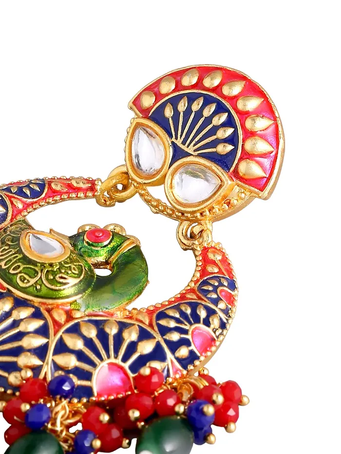Yellow Chimes Traditional Gold Toned Multicolour Peacock Design Pearl Meenakari Chandbali Earrings for Women and Girls Medium YCTJER91MNKPCKMC Yellow Chimes Bracelets