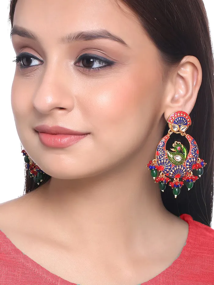 Yellow Chimes Traditional Gold Toned Multicolour Peacock Design Pearl Meenakari Chandbali Earrings for Women and Girls Medium YCTJER91MNKPCKMC Yellow Chimes Bracelets
