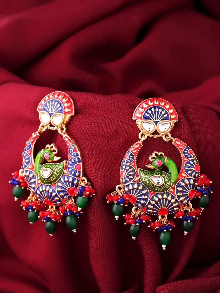 Yellow Chimes Traditional Gold Toned Multicolour Peacock Design Pearl Meenakari Chandbali Earrings for Women and Girls Medium YCTJER91MNKPCKMC Yellow Chimes Bracelets