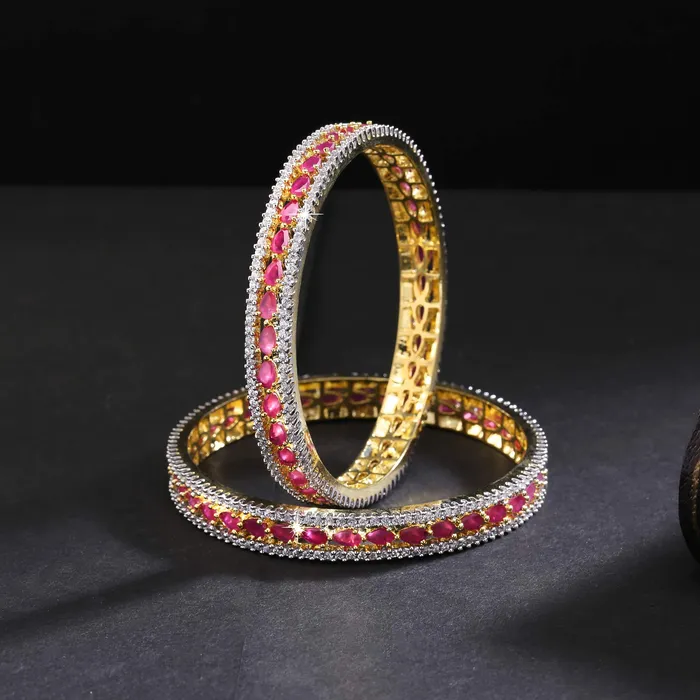Yellow Chimes Yellow Chimes Elegant Pink ADAmerican Diamond Studded 18k Gold Plated Designer Handcrafted 2 PCs Bangles Set for Women Girls 26 Rings