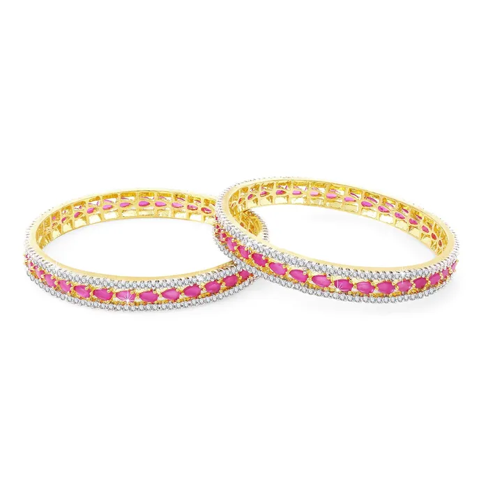 Yellow Chimes Yellow Chimes Elegant Pink ADAmerican Diamond Studded 18k Gold Plated Designer Handcrafted 2 PCs Bangles Set for Women Girls 26 Rings