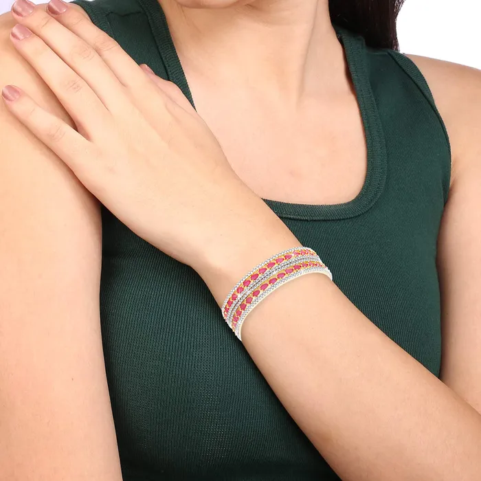 Yellow Chimes Yellow Chimes Elegant Pink ADAmerican Diamond Studded 18k Gold Plated Designer Handcrafted 2 PCs Bangles Set for Women Girls 26 Rings