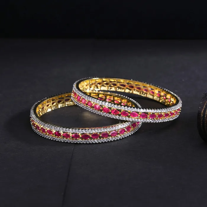 Yellow Chimes Yellow Chimes Elegant Pink ADAmerican Diamond Studded 18k Gold Plated Designer Handcrafted 2 PCs Bangles Set for Women Girls 26 Rings