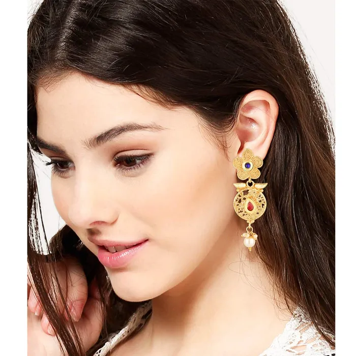 Yellow Chimes Yellow Chimes Fancy Part Wear Traditional Pearl Drop Handcrafted Work Drop Earrings for Women and Girls Earrings